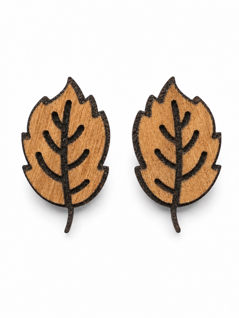 Handmade Wood Leaf Stud Earrings
